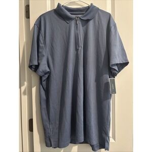 Alfani‎ Men Polo Golf Shirt Short Sleeve Stripe Textured Zip Blue 2XL